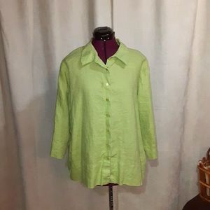 Lt Green Westbound 100% linen ¾ sleeve top.